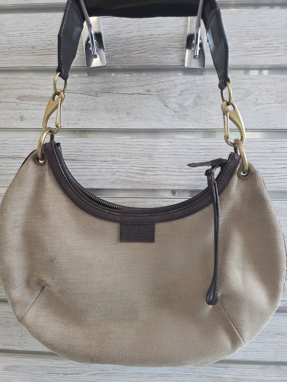 Gucci Beige and Dark Brown Crescent Shoulder Bag